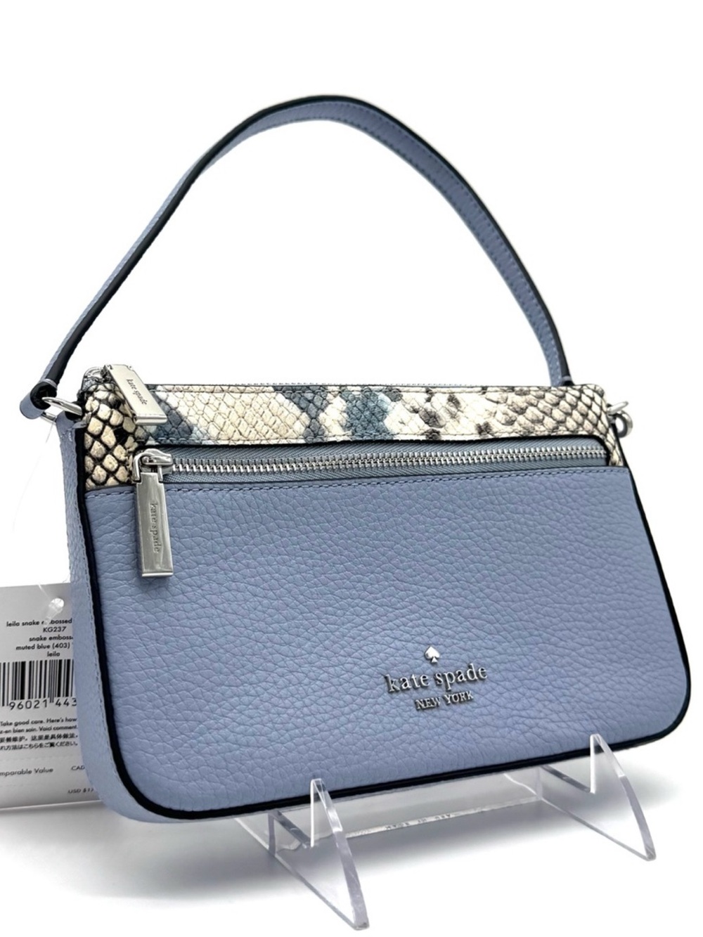 Kate Spade Leila Convertible Leather Mini Pachette Bag Snakeskin Blue